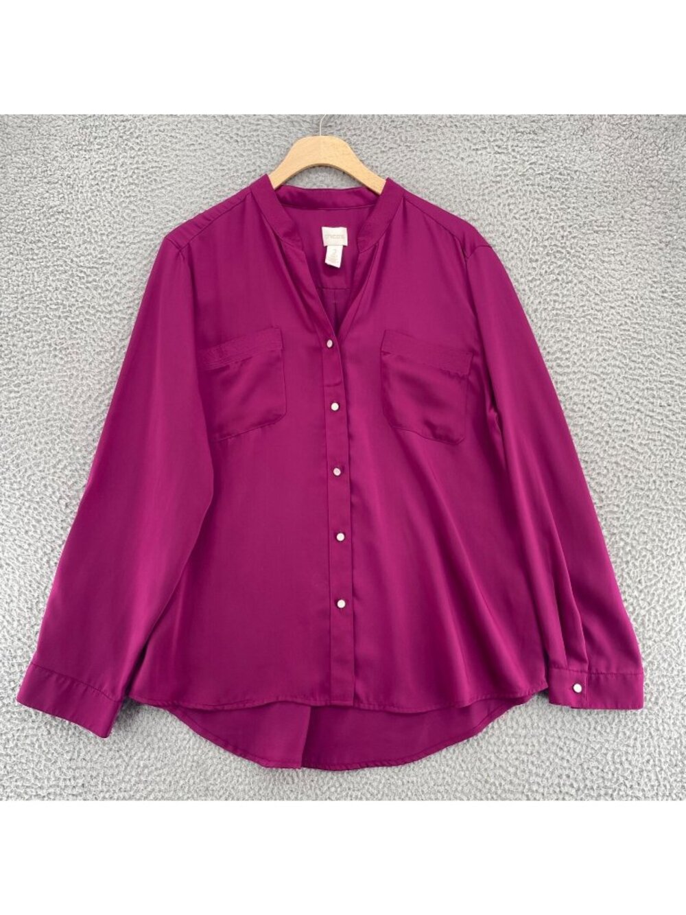 Chicos Shirt Womens 2 US Large Seville Sleek Stitch Burgundy Long Sleeve Button